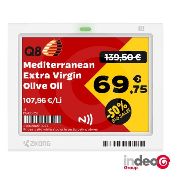 Étiquette électronique Indeo 4,2″ cadre blanc