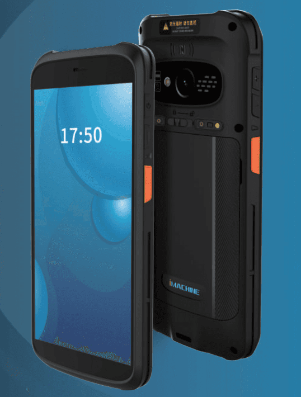 Terminal mobile Android durci plein écran 6 pouces, faces avant et arrière